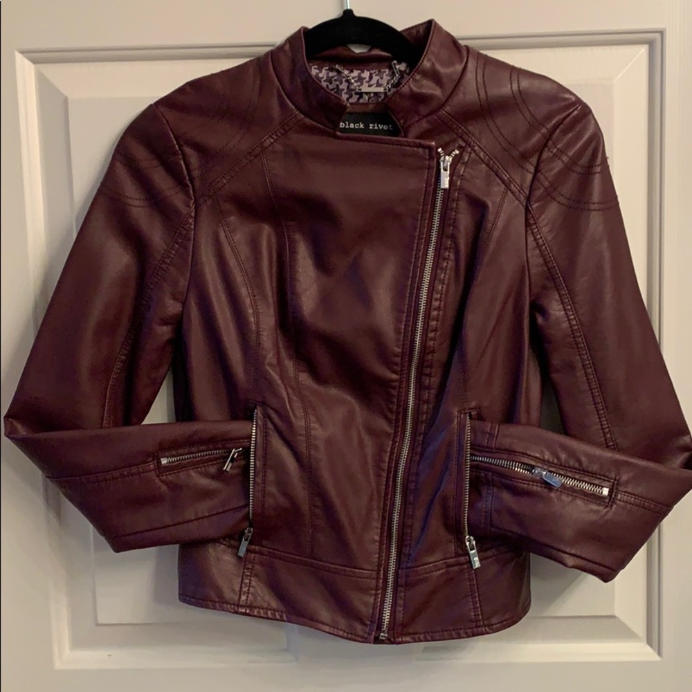 Burgundy Trendy Biker Jacket